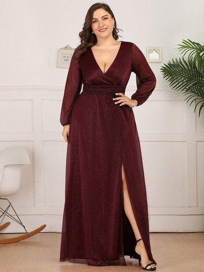 Women's Sexy V-Neck Shiny Wholesale Plus Size Evening Dresses