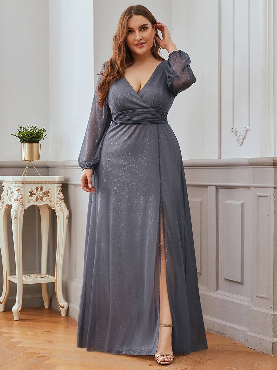 Women's Sexy V-Neck Shiny Wholesale Plus Size Evening Dresses