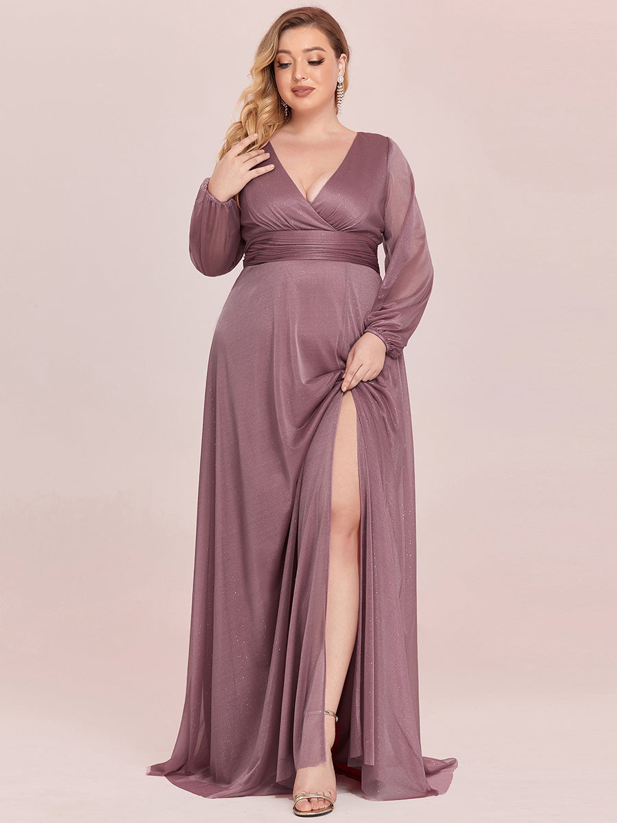 Women's Sexy V-Neck Shiny Wholesale Plus Size Evening Dresses