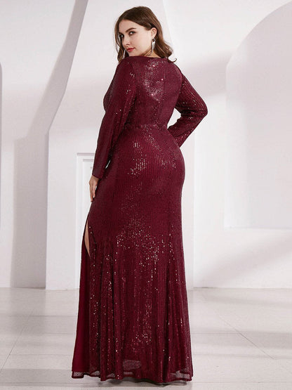 Shiny V Neck Plus Size Sequin Wholesale Evening Party Dress