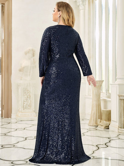 Shiny V Neck Plus Size Sequin Wholesale Evening Party Dress