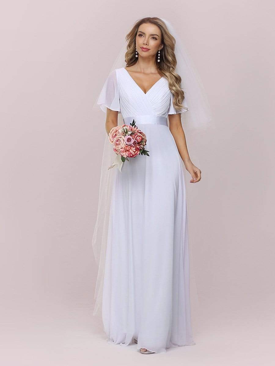 Wedding Dresses - Minimalist A-Line Wholesale Chiffon Wedding Dress with Satin Belt - MsDressly