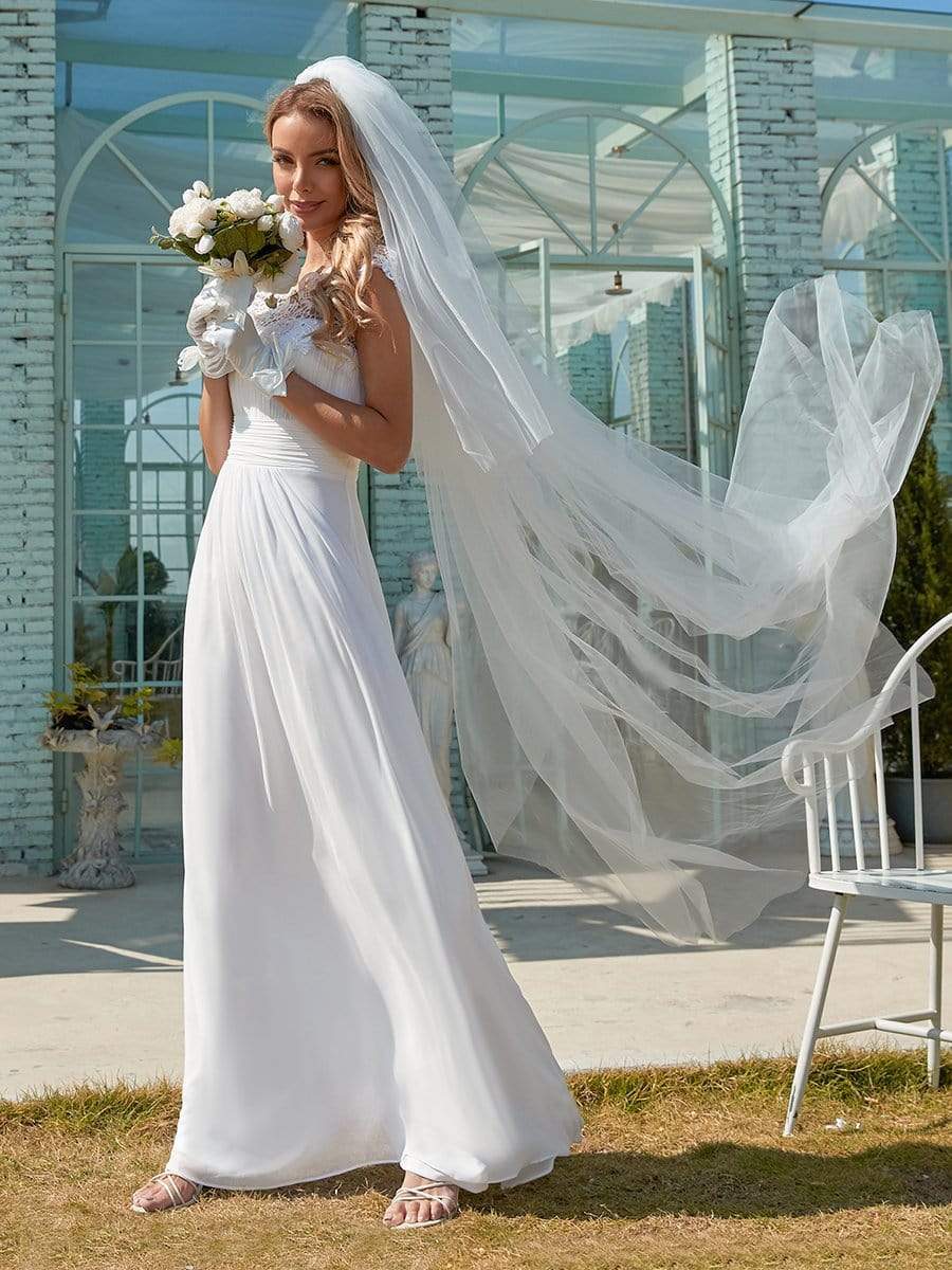Wedding Dresses - Plain Pleated Chiffon Wholesale Wedding Dress with Lace Decorations - MsDressly