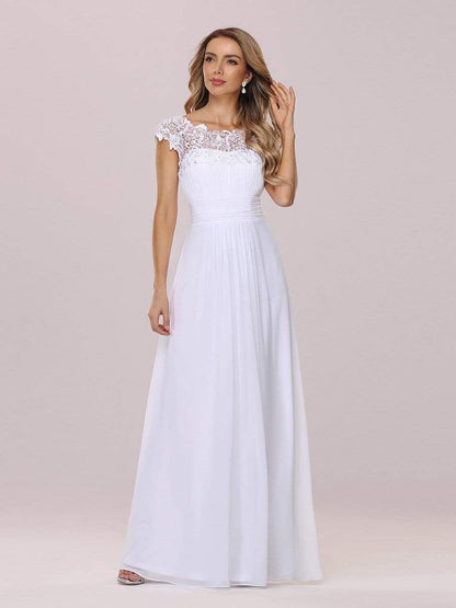 Wedding Dresses - Plain Pleated Chiffon Wholesale Wedding Dress with Lace Decorations - MsDressly