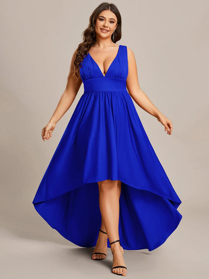 Deep V-Neck High-Low Sleeveless A-Line Wedding Guest Dress