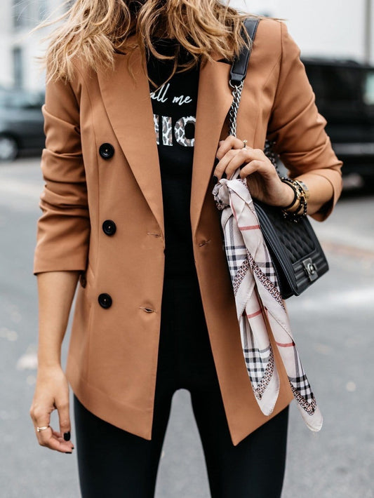 Elegant Double-Breasted Blazer with Long Sleeves