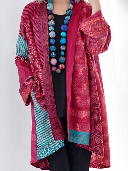 Ethnic Style Long-sleeved Patterned Cardigan - Closed Bell Shirt Embellished