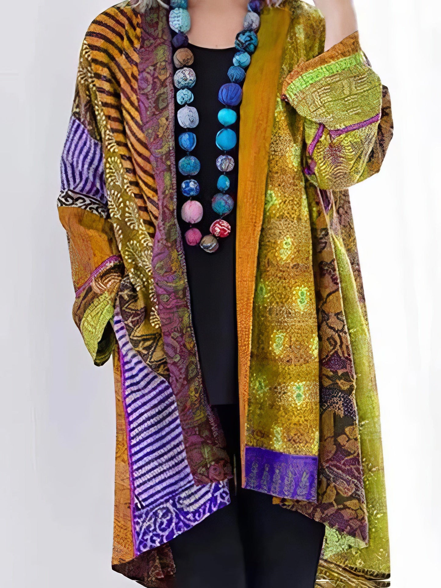 Ethnic Style Long-sleeved Patterned Cardigan - Closed Bell Shirt Embellished