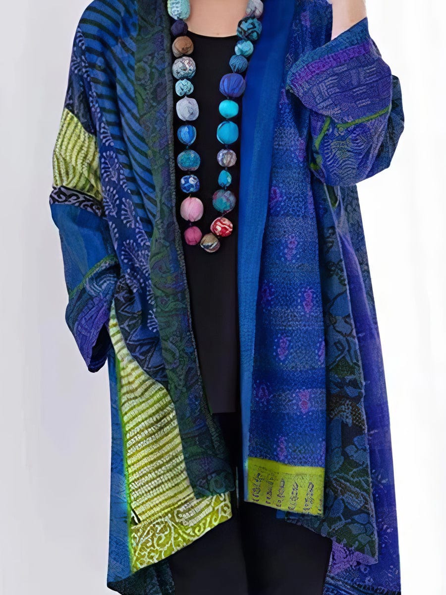 Ethnic Style Long-sleeved Patterned Cardigan - Closed Bell Shirt Embellished