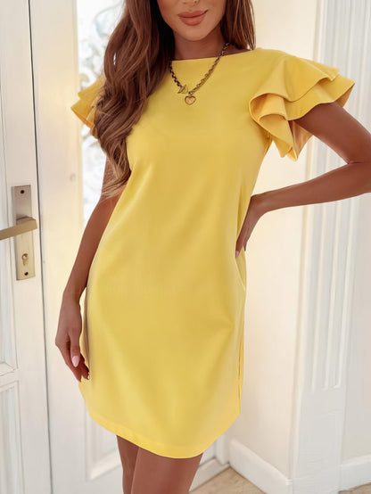 Flirty Ruffle Sleeve Open Back Dress