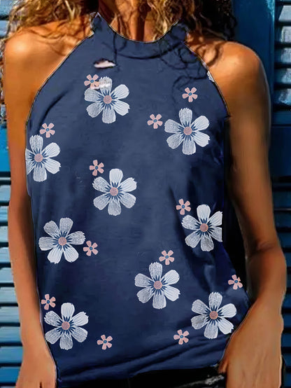 Floral Printed Sleeveless Round Neck Tank Top