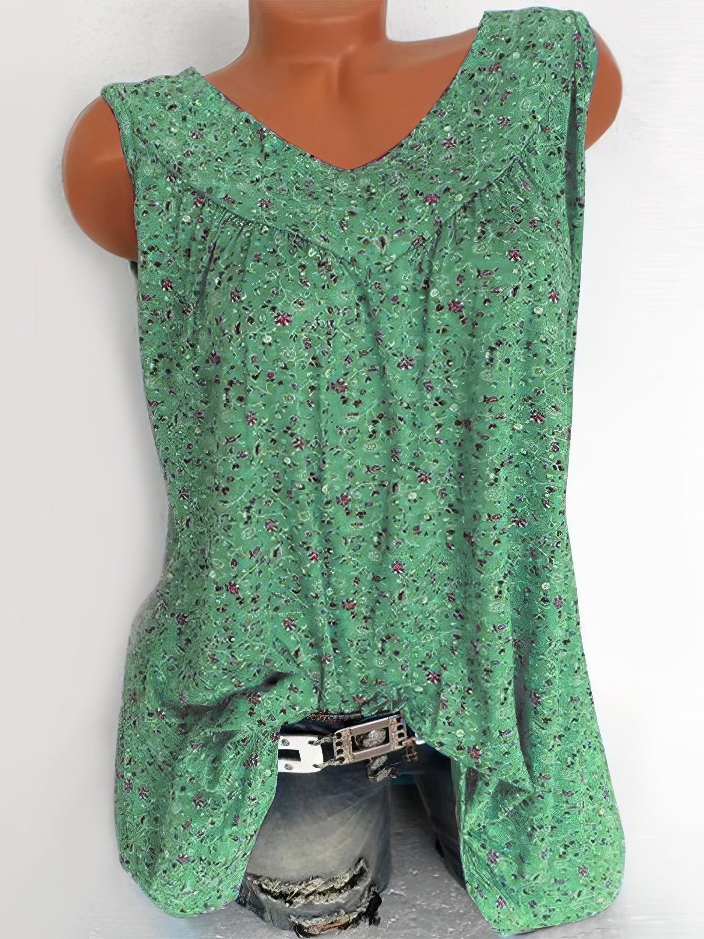 Floral V-neck Sleeveless Top