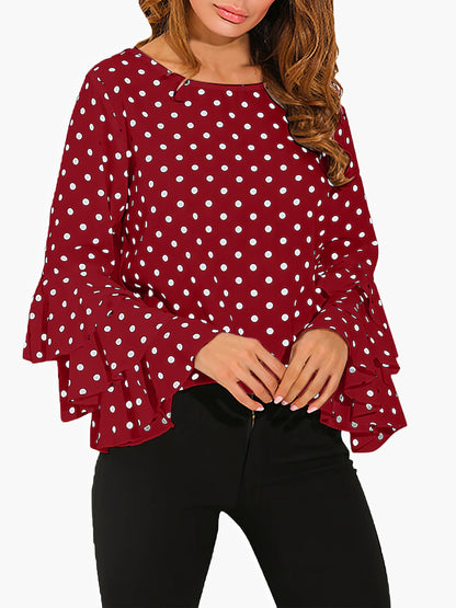 Flounce Sleeve Polka Dot Chiffon Top