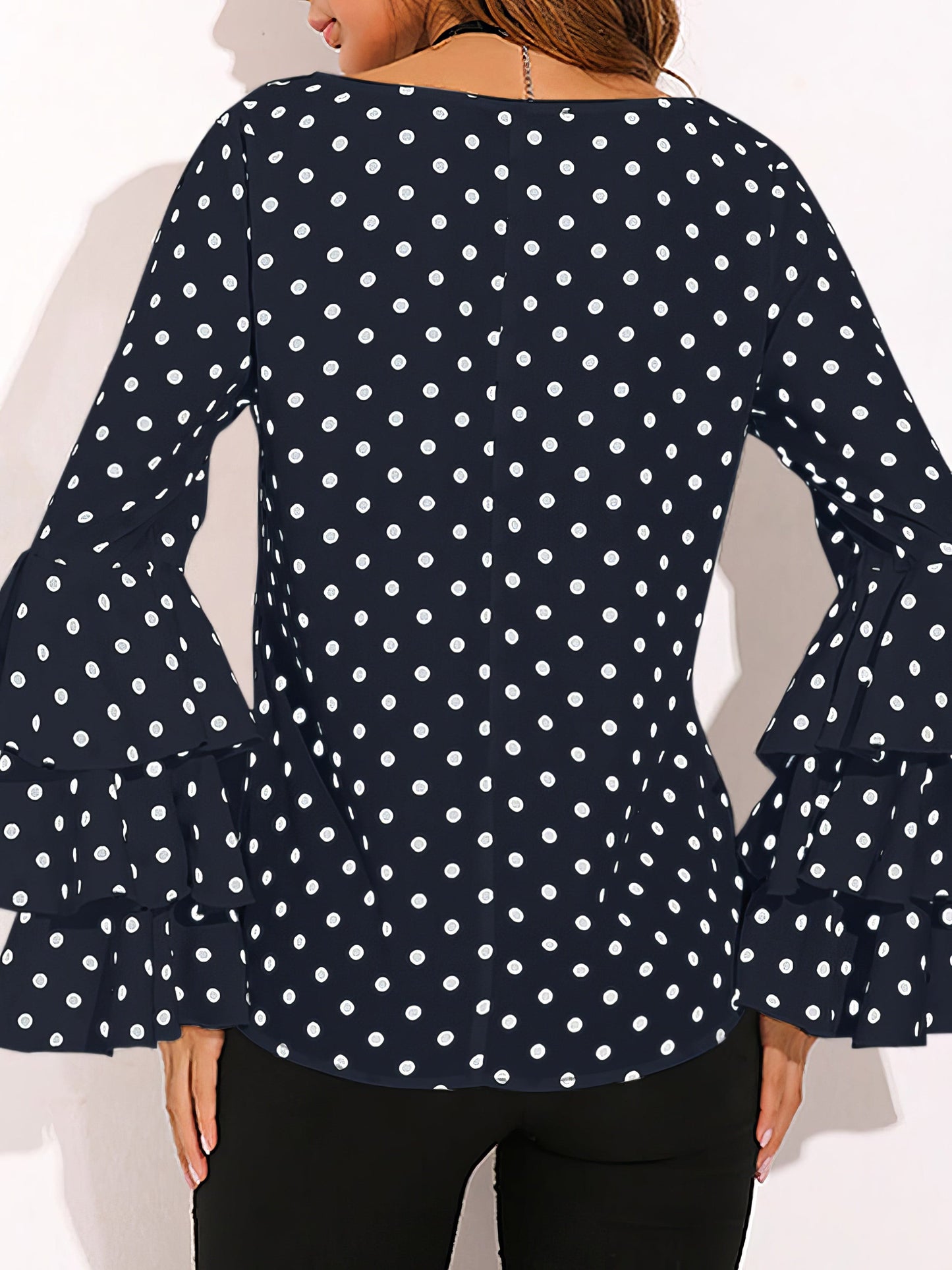 Flounce Sleeve Polka Dot Chiffon Top