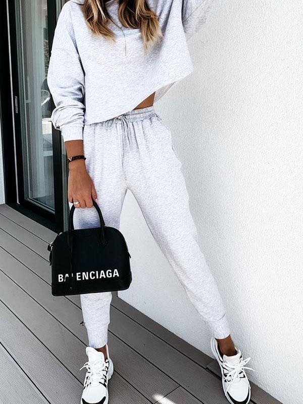 Plain Sporty Long Sleeve Pants Suit - LuckyFash™