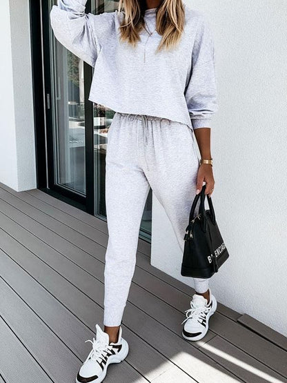 Plain Sporty Long Sleeve Pants Suit - LuckyFash™