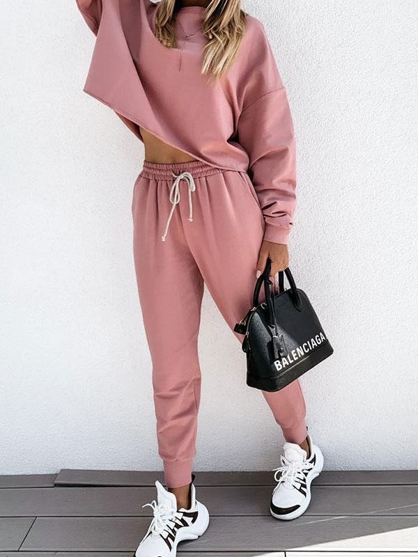 Plain Sporty Long Sleeve Pants Suit - LuckyFash™