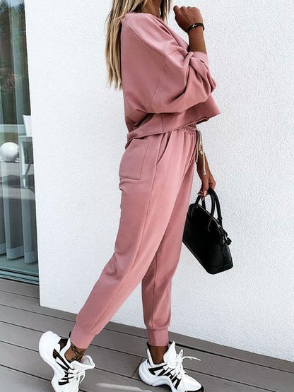 Plain Sporty Long Sleeve Pants Suit - LuckyFash™