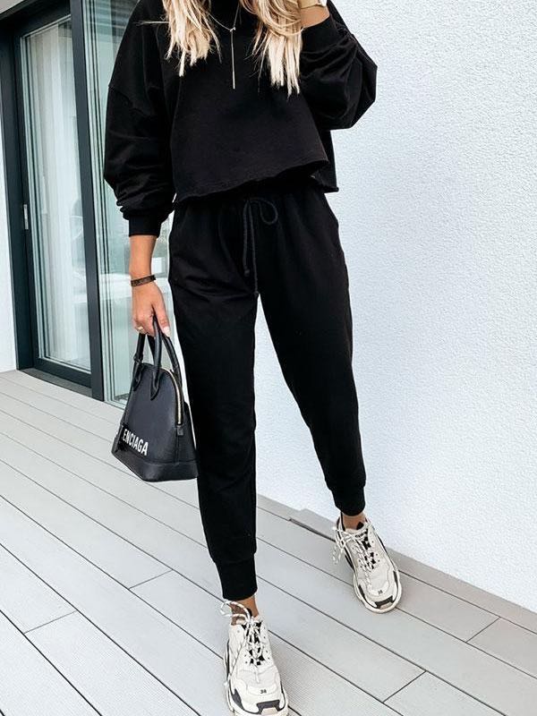 Plain Sporty Long Sleeve Pants Suit - LuckyFash™