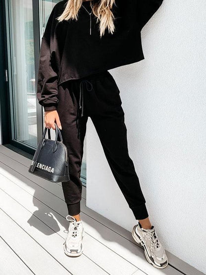 Plain Sporty Long Sleeve Pants Suit - LuckyFash™