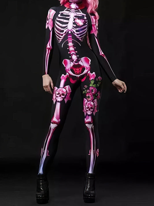 MsDressly® Halloween Skull Skeleton Print Jumpsuit for Spooky Season