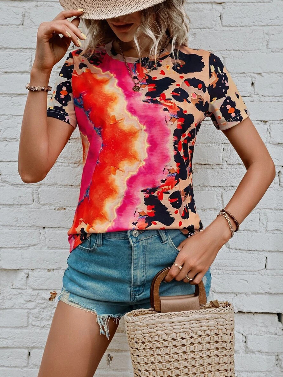 T-Shirts - Fashion Painted Printing Round Neck Short Sleeve T-Shirt - MsDressly