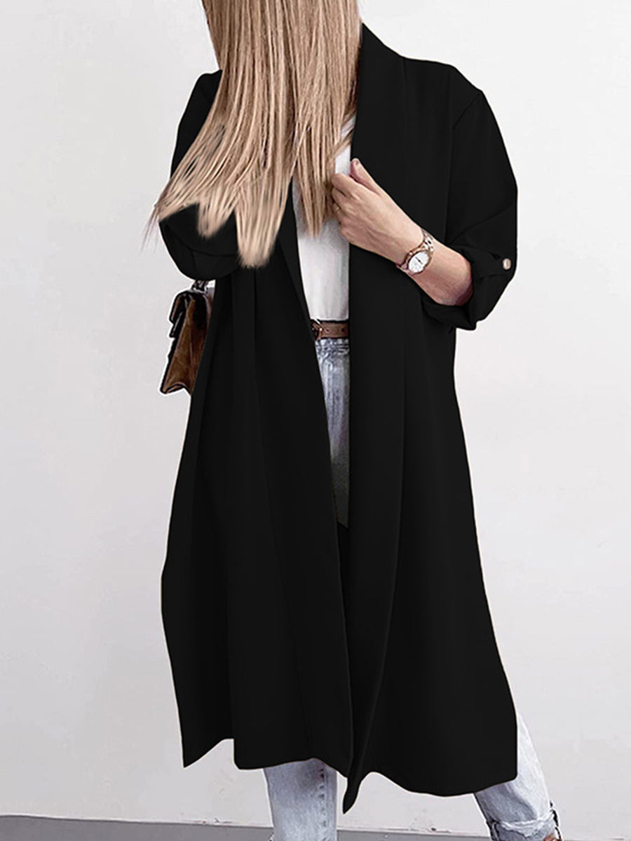 Casual Loose Solid Color Three Quarter Sleeve Long Coat