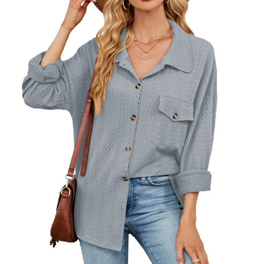 V-neck small twist button loose long-sleeved knitted jacket