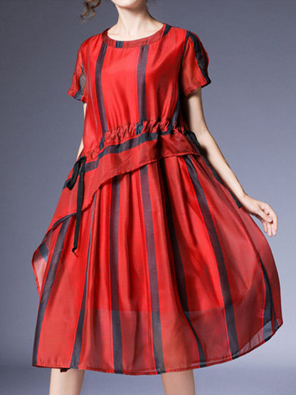 Plus Midi Dresses - Size Curve Dresses Slim Striped Irregular Midi Dress - MsDressly