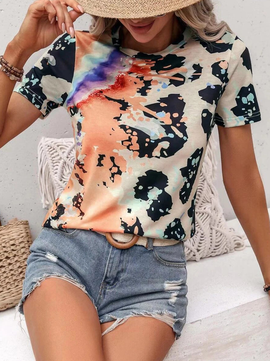 T-Shirts - Fashion Painted Printing Round Neck Short Sleeve T-Shirt - MsDressly