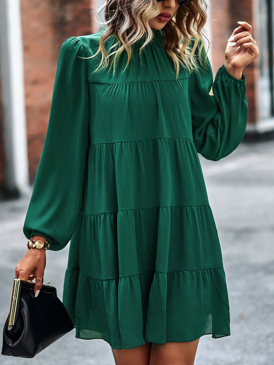 Tied Ruffle Collar Puff Sleeve Mini Dress