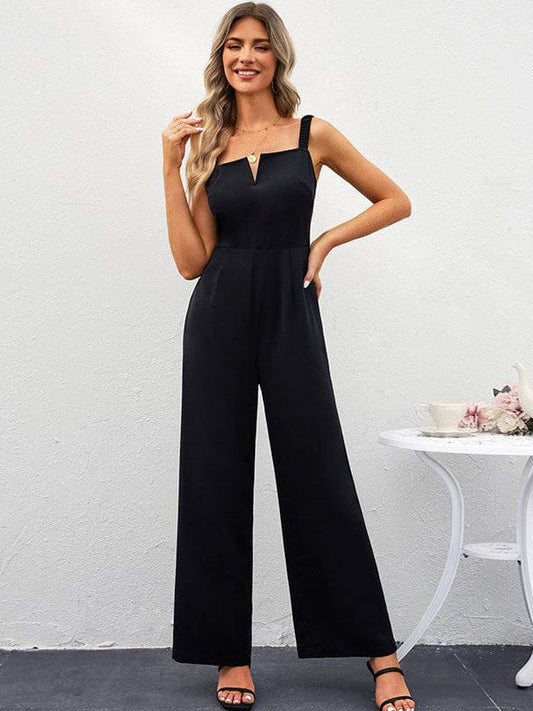 Waist-Slimming Jumpsuit with Off-Shoulder Sleeves and Solid Color Waist