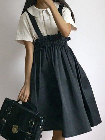 Mini Dresses - Suspender Braces Skirts Elastic Waist Overall Mini Dress - MsDressly