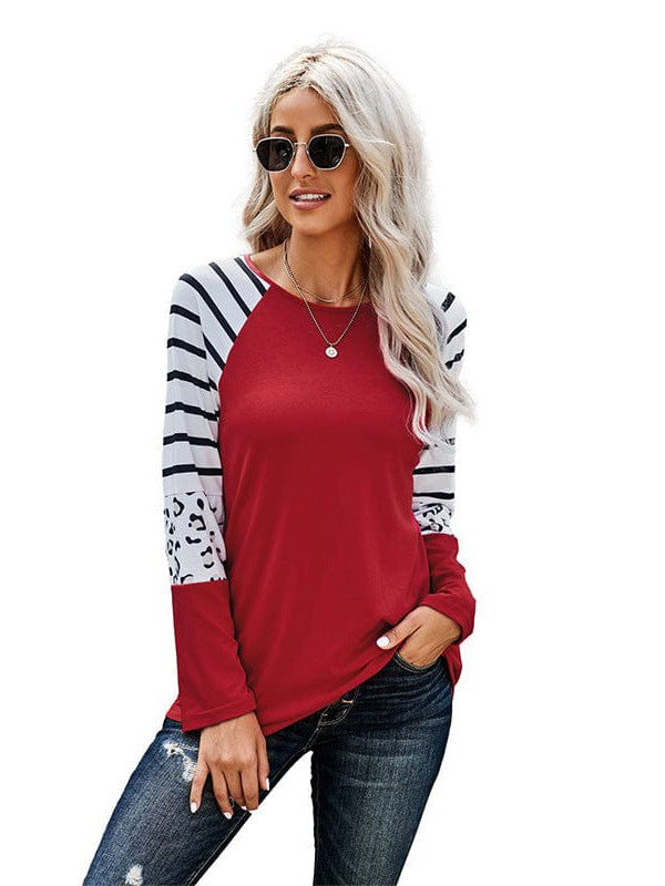 Women's Striped Long Sleeve T-Shirt with Pocket Detail