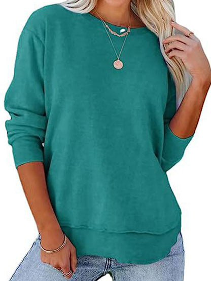 Hoodies - Casual Solid Loose Pullovers Crew Neck Long Sleeve Hoodie - MsDressly