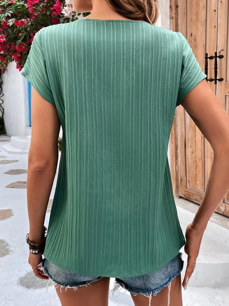 T-Shirts - Solid Twist Button Fashion Short Sleeve T-Shirt - MsDressly