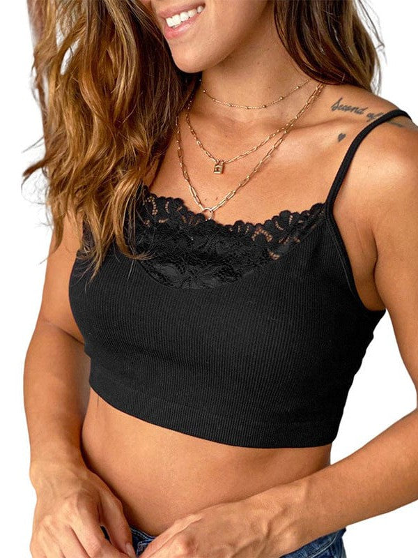 Stylish Short Pullover Top and Lace Camisole Set for Women