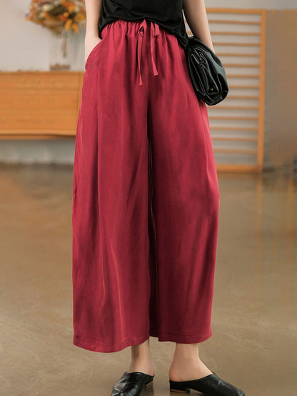 Plus Pants - Size Curve Pants Cool Feeling Tie Elastic Loose Casual Pants - MsDressly