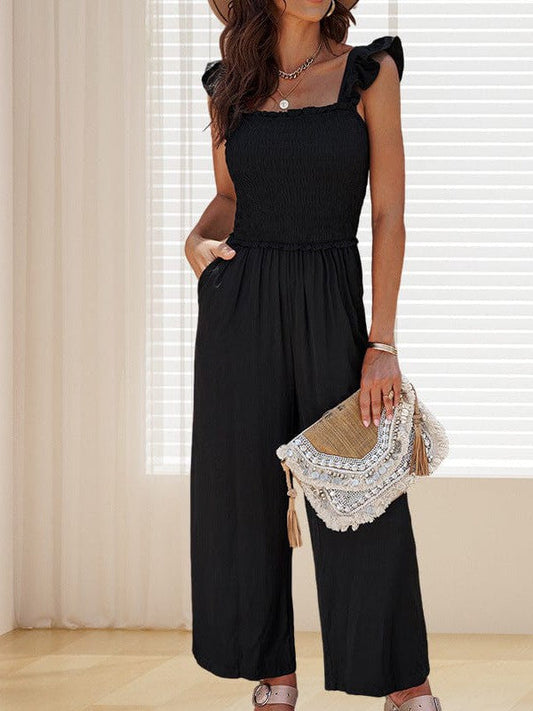 One-Piece Women's Jumpsuit with Square Collar and Ear Pockets But Suspender Trousers Style