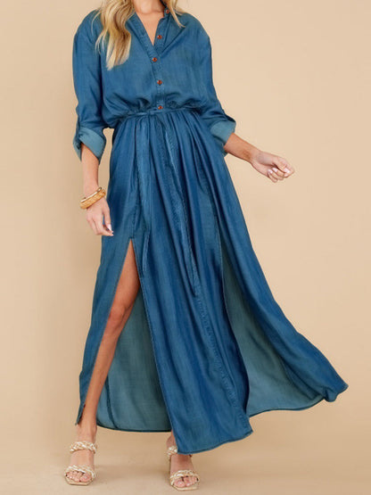 Maxi Dresses - Alluring Style Sexy Slit Long Sleeve Maxi Dress - MsDressly