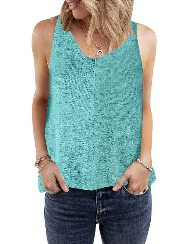 Colorful Sleeveless V-Neck Knitted Vest with Contrast Stitching for Women