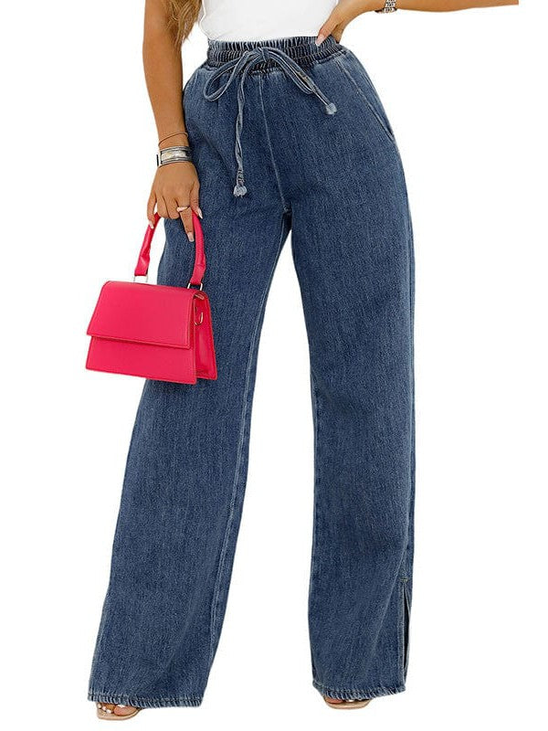 High Waisted Slim Fit Jeans for Women with Solid Color and Pockets