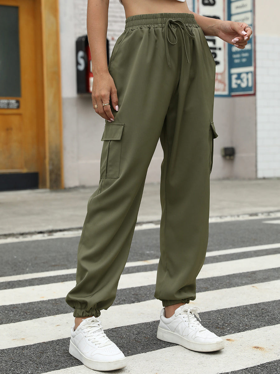 Pants - Elastic Waist Straight Leg Cargo Pants - MsDressly