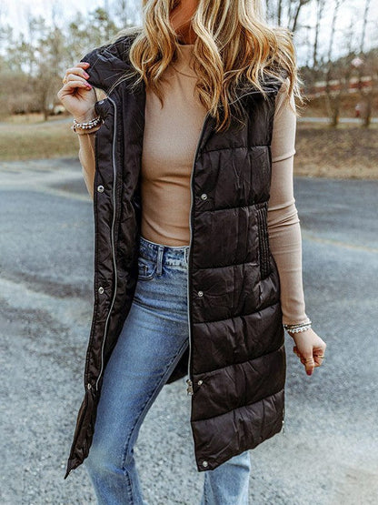 Versatile Women'S Hooded Vest - Long Comfortable Casual Street Style Jacket