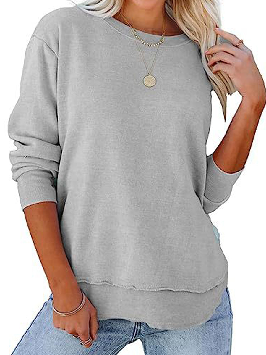 Hoodies - Casual Solid Loose Pullovers Crew Neck Long Sleeve Hoodie - MsDressly