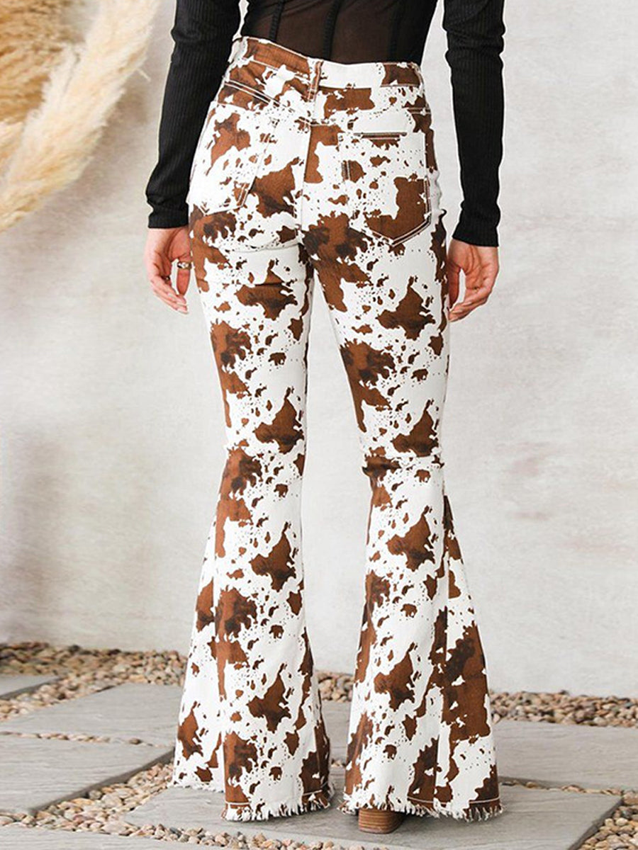 Pants - Trendy Fashion Print High Waist Flared Slim Versatile Pants - MsDressly