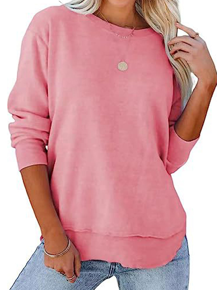 Hoodies - Casual Solid Loose Pullovers Crew Neck Long Sleeve Hoodie - MsDressly