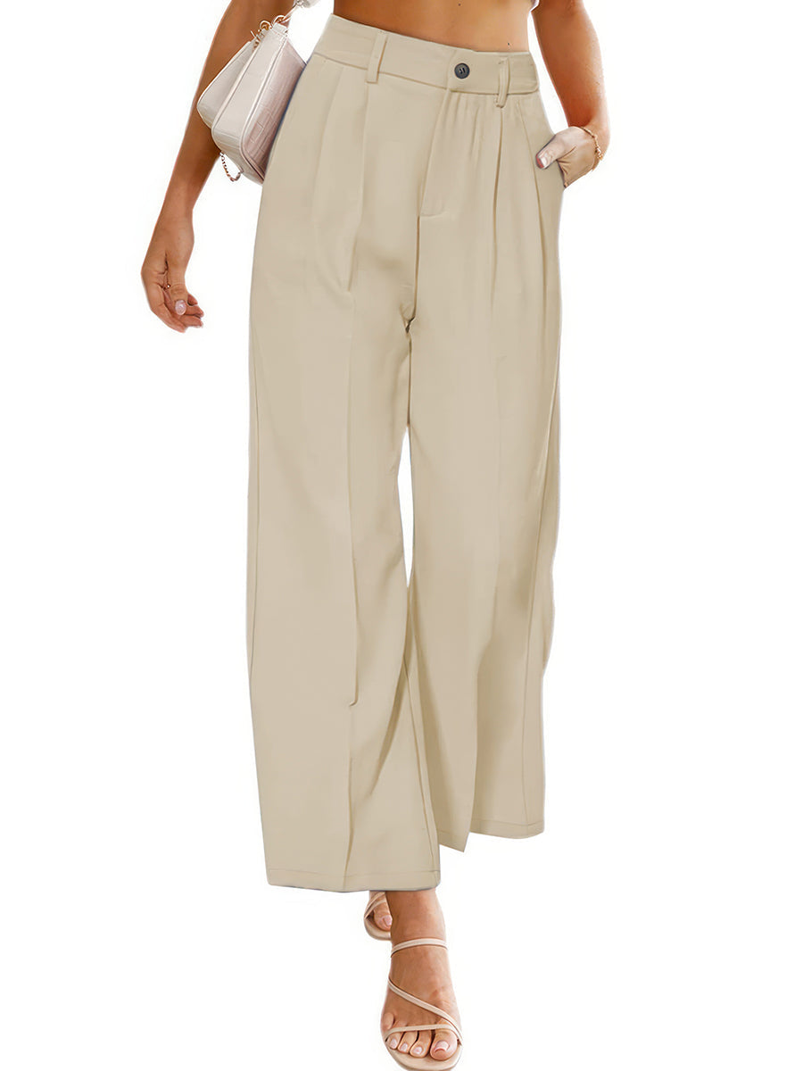 Pants - Casual Wide High Waist Button Pocket Pants - MsDressly