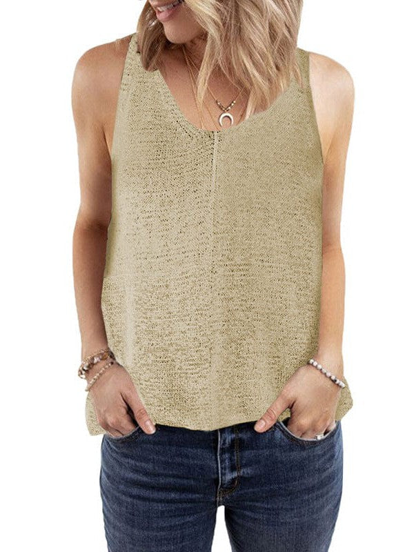 Colorful Sleeveless V-Neck Knitted Vest with Contrast Stitching for Women