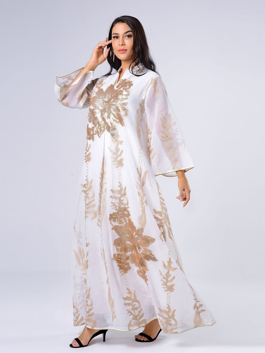 V Neck Dessert Sequin Long Sleeve Maxi Dress